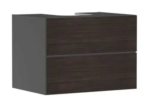 Waschtischunterschrank in Schiefergrau, ausgestattet mit zwei Schubkästen. Eignet sich für Konsolen-Aufsatzwaschtisch. Design von Hansgrohe.